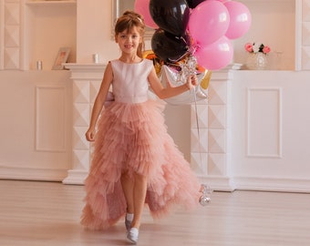 Blush Flower Girl Dress, High Low Dress, Girl Birthday Dress, Princess Dress, Tiered Dress, Girl Tulle Dress, Formal Dress, Special Occasion