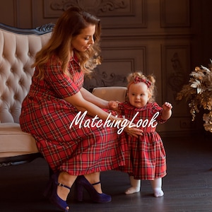 Plaid Matching Christmas Outfits for mother and Daughter - Christmas Matching red tartan dresses