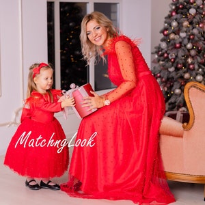 Christmas Dresses With Pearls, Mother Daughter Matching Holiday Dress, Best Gifts For Her, Matching Family Clothing For Mommy And Me, Photo