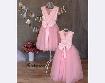 Pink Tutu Dress, Mother Daughter Matching Dress, Photoshoot Dress, Mommy and Me Outfit, Girl Birthday Dress, Pink Lace Dress, Formal Dress