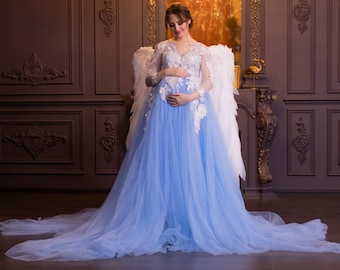 Blue Tulle Maternity Gown: Airy Photoshoot Dress - Etsy Blue Tulle Maternity Gown: Airy Photoshoot Dress - Etsy