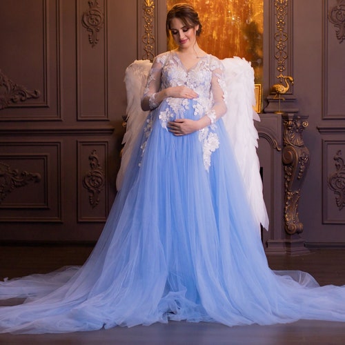 Light Blue Maternity Tulle Dress for Photoshoot Maternity Etsy