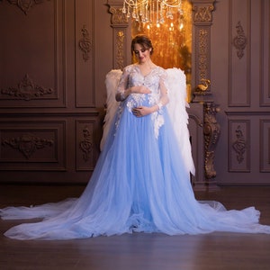 Blue Maternity Dress, Pregnancy Dress For Photoshoot, Tulle Maternity Gown, Light Blue Maternity Wedding Dress, Maternity Bridal Dress
