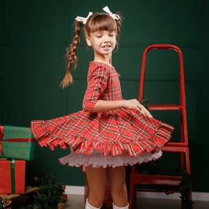 Abito natalizio retrò per bambine, abito scozzese, abito natalizio per bambini, regali in stile invernale, abito natalizio per bambini, abito fotografico, regalo per bambini