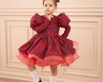 Tartan Plaid Dress, Christmas Dresses For Girls, Holiday Girl Dress, Red Christmas Party Outfit, Plaid Ruffle Dress, Xmas Photoshoot, Retro