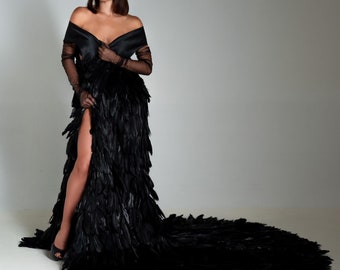 High Fashion Couture Black Iridescent Feather Dress - Etsy High Fashion Couture Black Iridescent Feather Dress - Etsy