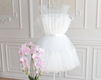 Short Wedding Dress, Mini Wedding Dress, Short White Tulle Dress, Bridal Reception Dress, Courthouse Wedding Dress, White Party Tutu Dress,