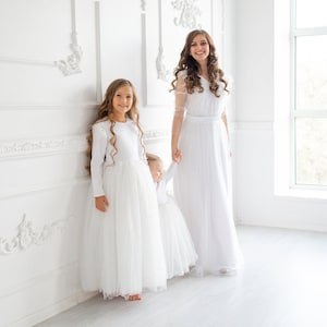 Mother Daughter Matching Wedding Dress, Mommy and Me Outfit, Bridal Matching Dress, Girl Princess Dress, Baptism Outfit, Alternative Wedding
