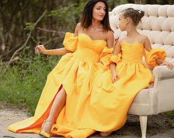 Mommy And Me Dress Formal, Spring Photoshoot, Matching Mother Daughter Gowns, Mothers Day Outfit, Orange Formal Dress, Victorian Gown Dress