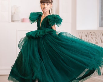 Emerald Green Flower Girl Dress Toddler, Pageant Ball Gown, Toddler Clothing, Photography Gown, Wedding Kids Dresses, Spring Style Dresses