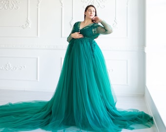 green emerald velvet dress Maternity Bow Front Mermaid Hem Sequin Tube Dresses Dark Green / S main image 0
