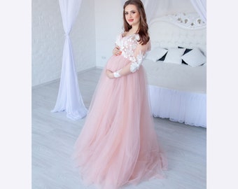 Zwangerschapsjurk voor fotoshoot, roze babyshowerjurk, zwangerschapstrouwjurk, tule zwangerschapsjurk, zwangerschapsjurk, zwangerschapsbruidsjurk