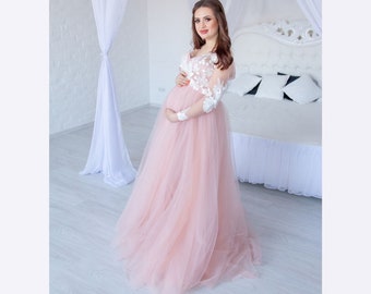 Maternity Dress For Photo Shoot, Pink Baby Shower Dress, Tulle Maternity Gown, Pregnancy Dress,Maternity Bridal Dress,Maternity Wedding Gown