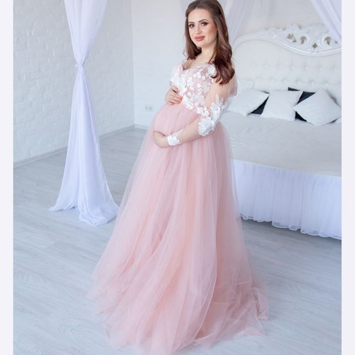 Boudoir Gown Lace Maternity Dress Photo Shoot Gown Blush - Etsy