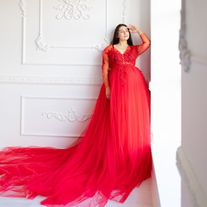 Red Pregnancy Dress For Photoshoot, Maternity Gown, Red Wedding Dress, Boudoir Dressing Gown, Red Tulle Robe, Photography Dress, Formal Gown