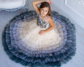 Tulle Couture Dress, Double Color Dress For Girls, Ombre Maxi Dress, Flower Girl Dress, Tiered Dress, Princess Gown,Pageant Dress,Photoshoot