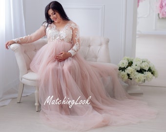 Pink Lace Maternity Gown, Tulle Pregnancy Dress, Baby Shower Dress For Mom, Motherhood Photoshoot, First Mothers Day Gift, Maternity Wedding