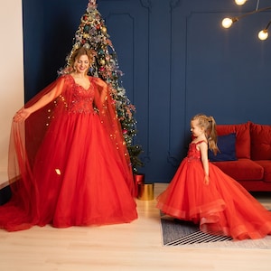 Red Tulle Dresses, Mommy And Me Christmas Dress, Holiday Photoshoot, Mother And Daughter Matching Formal Dress, Christmas Tutu Dress