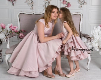 Mothers Daughter Wedding Guest Dress, Couture Mommy And Me Matching Gown, Photoshoot Dresses, Formal Mothers Day Outfit, Satin Tutu Dress