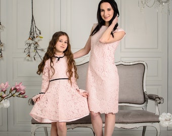 Mommy and Me Wedding Guest Outfit Formal, Pink Lace Dress, Mother Daughter Matching Dress, Photoshoot Dress, Mommy and Me Elegant Dress