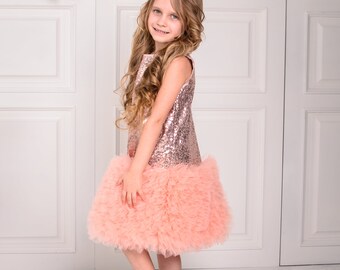 Rose Gold Sequin Tutu Dress, Peach Bottom, Flower Girl Outfit