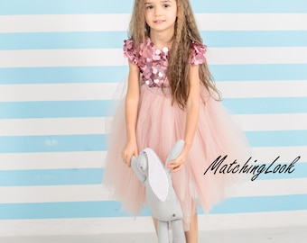 Blush Pink Sequin Tulle Baby Dress, Flower Girl Dress