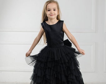 Black Halloween Dress, Halloween Costume For Kids, Tulle Witch Dress, Dark Holiday Outfit, Gothic Kid's Dress, Little Sorceress Costume