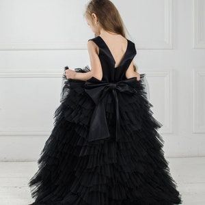 Formal Girls Gown, Gifts for Kids, Black Flower Girl Dress, Photoshoot Dress, Pageant Dress For Girls, Black Tulle Dress, Tutu Train Dress