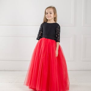 Red And Black Girl Dress, Flower Girl Dress, Tutu Tulle Dress, Pageant Dress, Special Occasion Dress, Baby Girl Lace Dress,Formal Girl Dress image 1