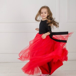 Red And Black Girl Dress, Flower Girl Dress, Tutu Tulle Dress, Pageant Dress, Special Occasion Dress, Baby Girl Lace Dress,Formal Girl Dress image 3