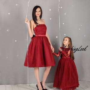 Burgundy Mommy and Me Dresses, Photography Outfit, Matching Family Clothing, Wedding Guest Dress,Mother Daughter Formal Dress,Tulle Princess