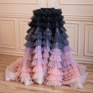 Ombre Tulle Skirt, Couture Gown, Bridal Skirt Separates, Photoshoot Tiered Skirt, Alternative Wedding Skirt With Train,Fairytale Photography