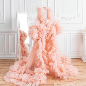 Wedding Tulle Robe, Dramatic Robe Boudoir, Widow Robe, Old Hollywood Robe, Burlesque Robe, Fancy Bridal Gown, Womens Clothing,Maternity Gown