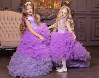 Lavender Girl Dress, Tulle Flower Girl Dress, Princess Dress, Ball Gown Girl Dress, Girl Photo Props Dress, Victorian Clothing, Little Girl