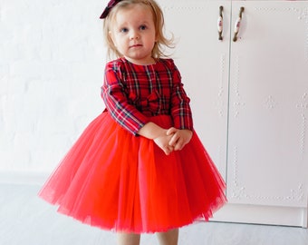 Baby Girl Christmas Dress, Baby Tartan Dress, Red Plaid Tutu Dress, Toddler Holiday Dress, Xmas Photo Props, Christmas Party Dress, Occasion