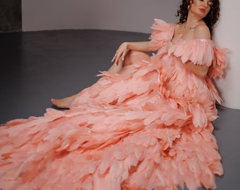 Capa de plumas color rubor estilo Hollywood clásico - Abrigo de plumas, la mejor bata de tocador - Bata de marabú, capa dramática ideal para sesión de fotos