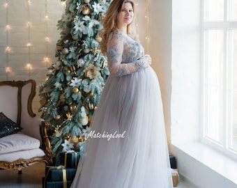 Maternity Dress for Christmas Photo Shoot, Pregnancy Gown for Holiday Photoshoot, Tulle Maternity Ball Gown, Christmas Photography Props Xs / Off