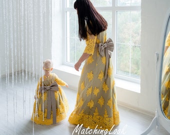 Mommy and Me Dresses, Women Maxi Dress, Photoshoot Dresses, Baby Girl Dress, Yellow Dress, Elegant Dress, Baby Birthday Dress,Matching Dress