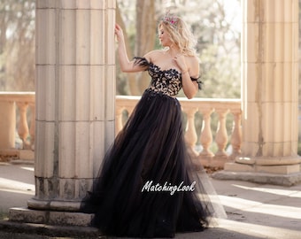 Black Wedding Dress, Gothic Wedding Dress, Prom Tulle Dress, Dark Wedding Dress, Tulle Wedding Dress, Graduation Dress, Formal Ball Gown