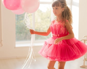 Hot Pink Princess Birthday Dress, Girl Tutu Dress, Back To School Dress, Toddler Photoshoot Dress, Doll Style Dress, First Day Of School