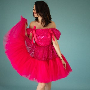 Rosa glitzernde Barb Kleid, Halloween-Kostüm für Erwachsene, Tüll Barby Kleid, Feen Pailletten Kleid Frauen, Date Night Outfit, Korsett Kleid, Göttin