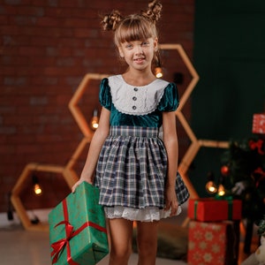 Size 7 Green Plaid Dress, Retro Christmas Girl Dress, Tartan Green Dress, Holiday Dress, Girl Preppy Dress, Toddler Photoshoot Dress, Gift