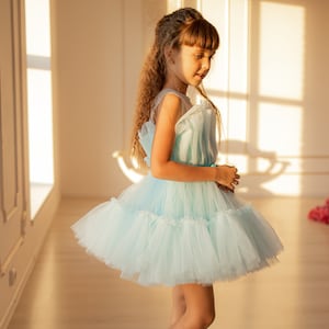 Tween Special Occasion Dress, Baby Blue Pageant Tulle Dress, Summer Style, Junior Bridesmaid Dress, Kids Formal Dress,Princess Dress,Wedding