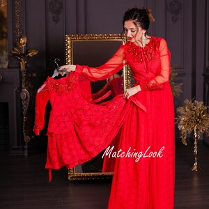 Mommy And Me Formal Dresses, Mother Daughter Maxi Dresses, Red Long Sleeve Dress, Photoshoot Outfit, Photography Dress, Red Fancy Dress