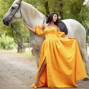 Adult Halloween Costume, Fall Gift, Flare Orange Dress, Corset Dress With Detachable Puffy Sleeves, Custom Made Orange Dress,Womens Clothing