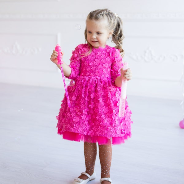 Hot Pink Birthday Party Girl Dress, Toddler Formal Dress, School Dance Dress, Occasion Dress, Girl Tutu Dress,Flower Girl Outfit,Barby Dress