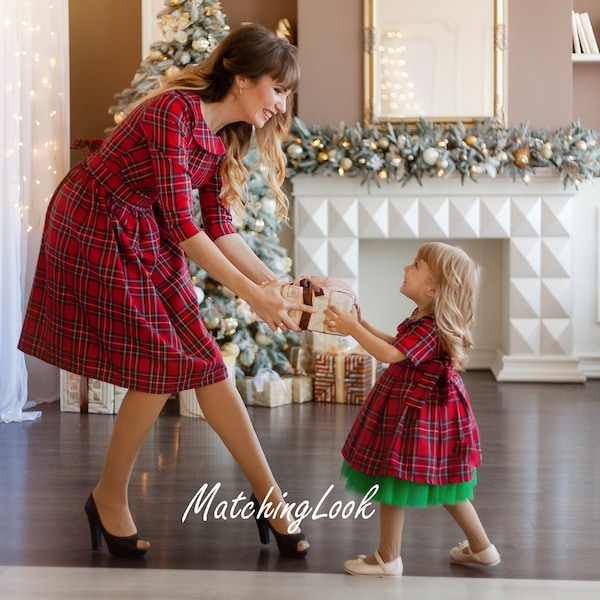 Mother and Daughter Matching Plaid Dresses Etsy