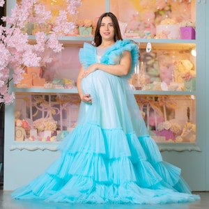 Umstandskleid, Mutterschaft Tüll Kleid für Baby Shower Blau, Mama werden Fotoshooting Kleid, Schwangerschaft Kleid, Mutterschaft Foto Requisiten, Fotografie