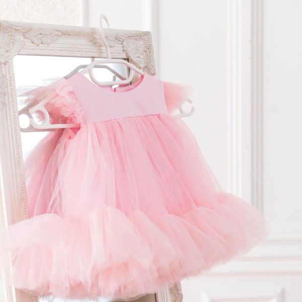 Pink Tulle Dress For Baby Girl, Toddler Tulle Party Dress, Princess-Themed Dress-Up Kits, Pink Flower Girl Dress, Tutu Formal Dress,Occasion