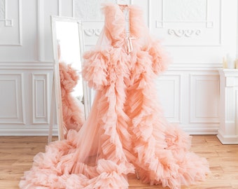 Wedding Tulle Robe, Dramatic Robe Boudoir, Widow Robe, Old Hollywood Robe, Burlesque Robe, Fancy Bridal Gown, Womens Clothing,Maternity Gown